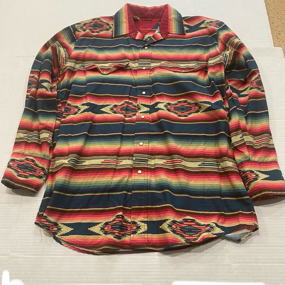 Vtg 80-90s Roper Colorful Aztec Print Long Sleeve Western Shirt Mens L Rodeo USA
